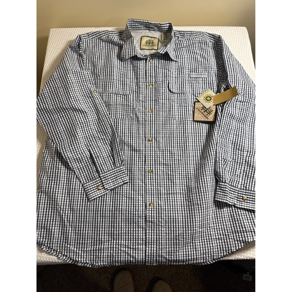 Tallwoods Fishing Shirt Mens XXXLT Element Wear Navy Gingham Button Down NWT
